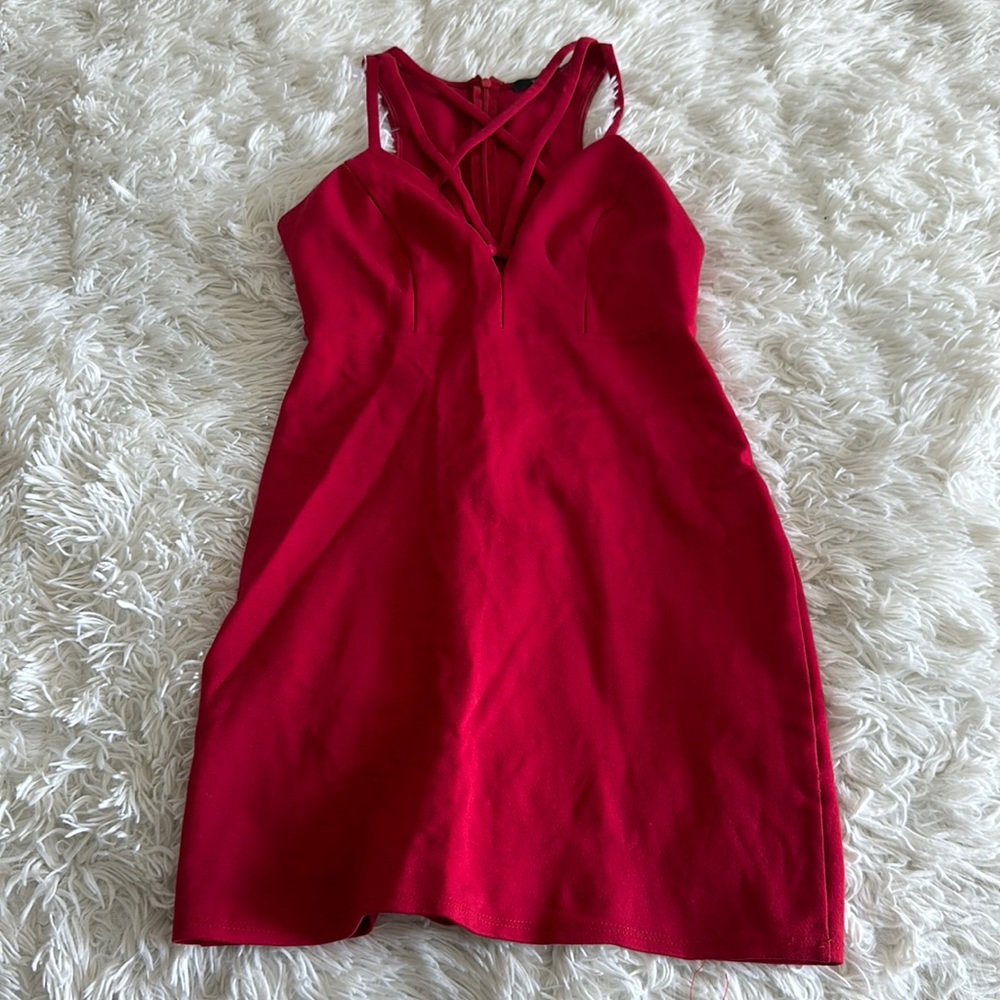 Red mini dress with cross straps